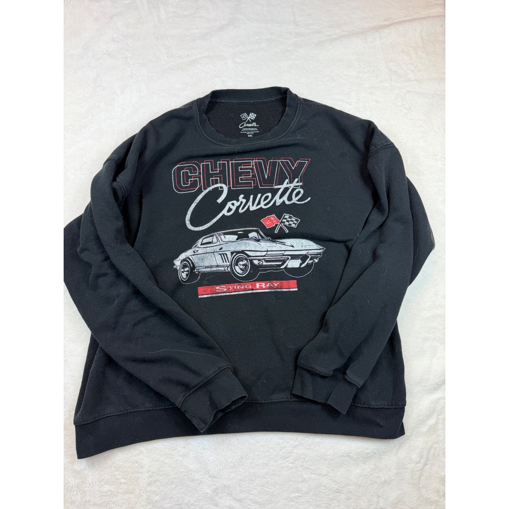 Chevy Corvette Sting Ray Sweatshirt Mens XXL Black Graphic Crewneck Pullover